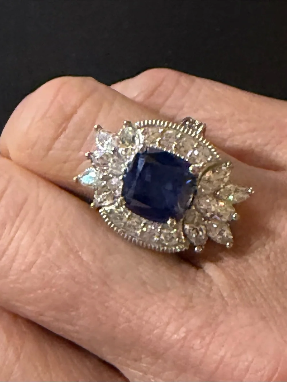 Judith Ripka Lab Blue Sapphire & CZ Rhodium Over Sterling Silver Ring, Size 6